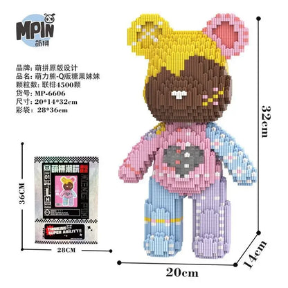 Weeding Bear Building Block Art Cake Bear Eternal Heart Bouquet Bear Ornament DIY Assembly Mini Brick Figure for Birthday Gift