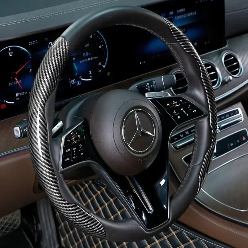2026 Laser Carbon Fiber Silicone Car Steering Wheel Cover 1K Micro Fiber Leather PVC Wheel Booster Cover Non-Slip Universa