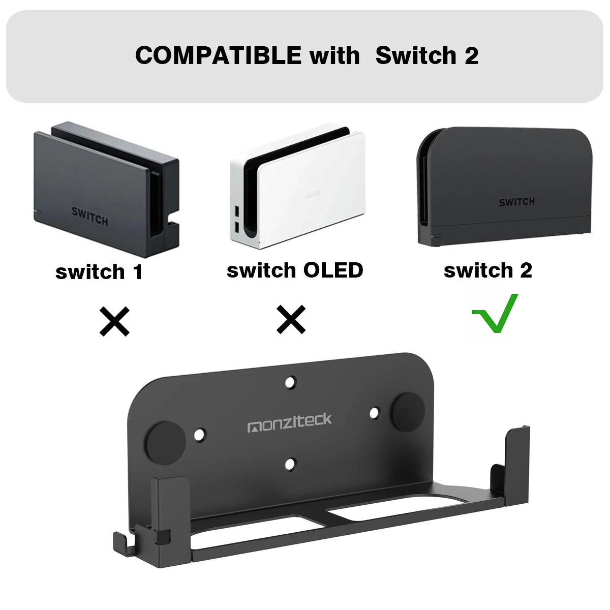 Metal Wall Mount Bracket for  Switch 2 Dock – Space-Saving Left Side TV Mount with Smooth Coated Edges