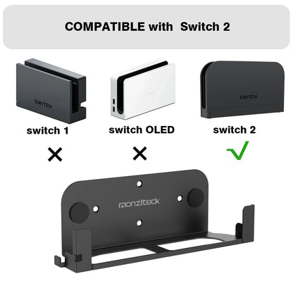 Metal Wall Mount Bracket for  Switch 2 Dock – Space-Saving Left Side TV Mount with Smooth Coated Edges