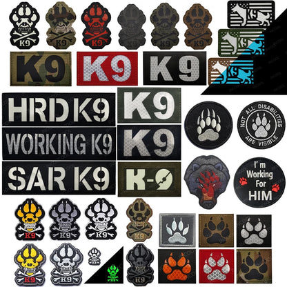 K9 Working Dog SAR Infrared IR Reflective Patch Rescue Dogs Embroidery Patches Tactical PVC Rubber Luminous Badges For Clothing