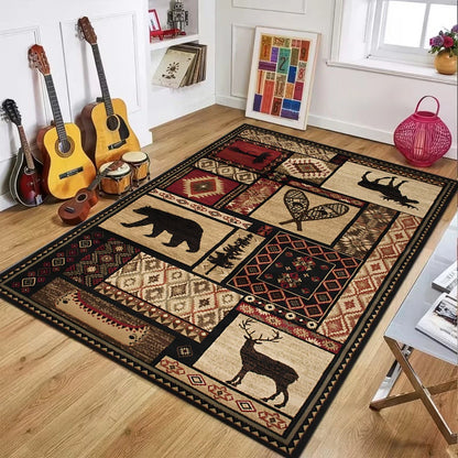 Bohemian Ethnic Animal Pattern Carpet Mat Rug Soft Non Slip Floor Mat for Living Room Bedroom Home Decoration Home Carpet