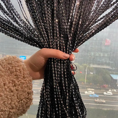 1pcs/set 100x200cm Premium Glitter String Curtain with Silver Ribbon & Sparkling Fringe - Decorative Window/Room Curtain + Rod