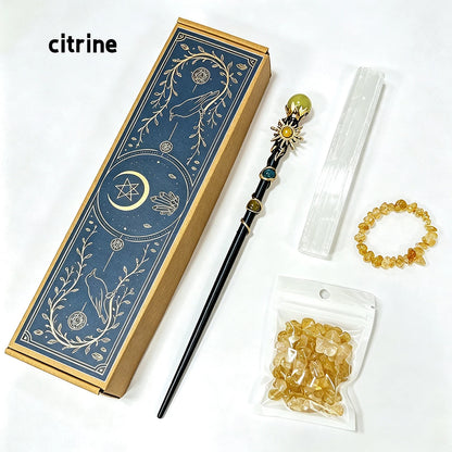 1box Amethyst Witch Crystal Wand Altar Kit, Natural Crystal Stones Selenite Wand Bracelet Wicca Ritual‑Supplies, Spiritual Decor