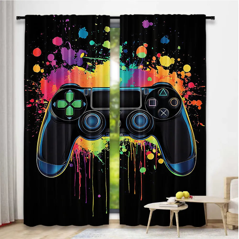 2Pcs Gamer Game Controller Blackout Curtains Bedroom Decor Playroom Living Room For Bedroom Living Room And Office Decor