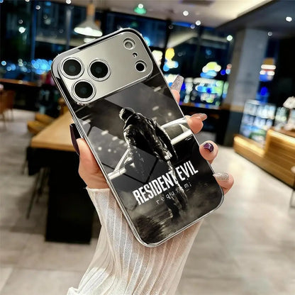 R-Resident Evil 9 Phone Case For IPhone 17 16 15 14 13 12 Pro Max Plus Electroplated Metal Bumper Case Tempered Glass Back