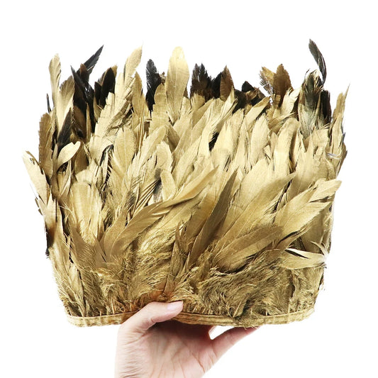 1 Meter Gold Rooster Feather Trim 15-20cm Natural Silver Feathers for DIY Wedding Plumes Dress/Skirt Sewing Accessories Ribbon