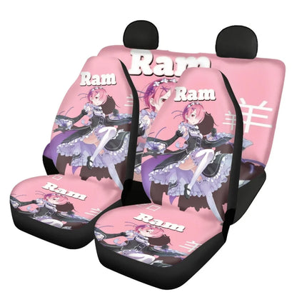 Re Zero Rem Ram 3D Printing Anime Universal Fit Car Seat Covers Black Front Seat Durable Washable Auto Mads Vehicle Seat Covers