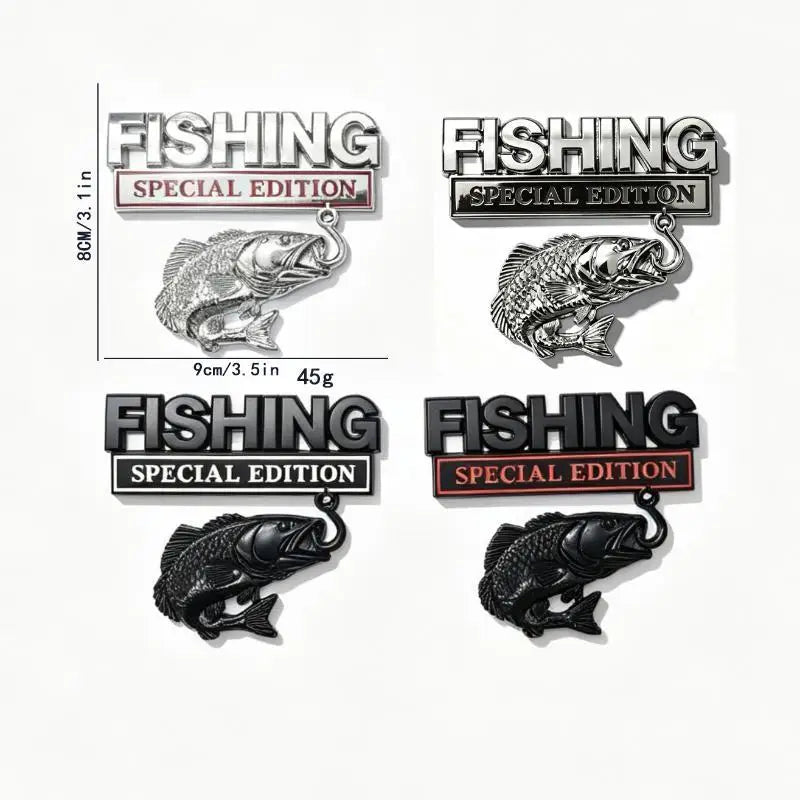 Fishing Car Sticker Metal Fishhook Badge Special Edition Waterproof Decal for Auto Truck SUV Fishing Enthusiasts