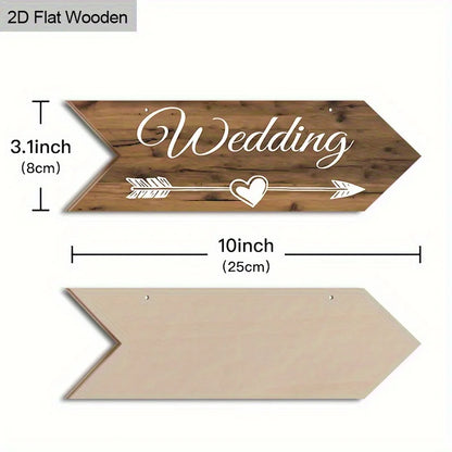 2D Flat Rural Wooden Wedding Arrow Sign "Wedding" Letter Heart and Arrow Design Outdoor Welcome Sign Wedding Party Decoration