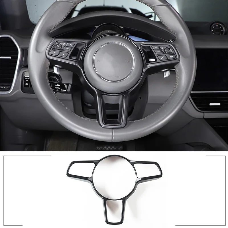 For Porsche Macan Cayenne Panamera 718 911 918 ABS Matt Black Texture Interior Steering Wheel Cover Trim Interior Accessories