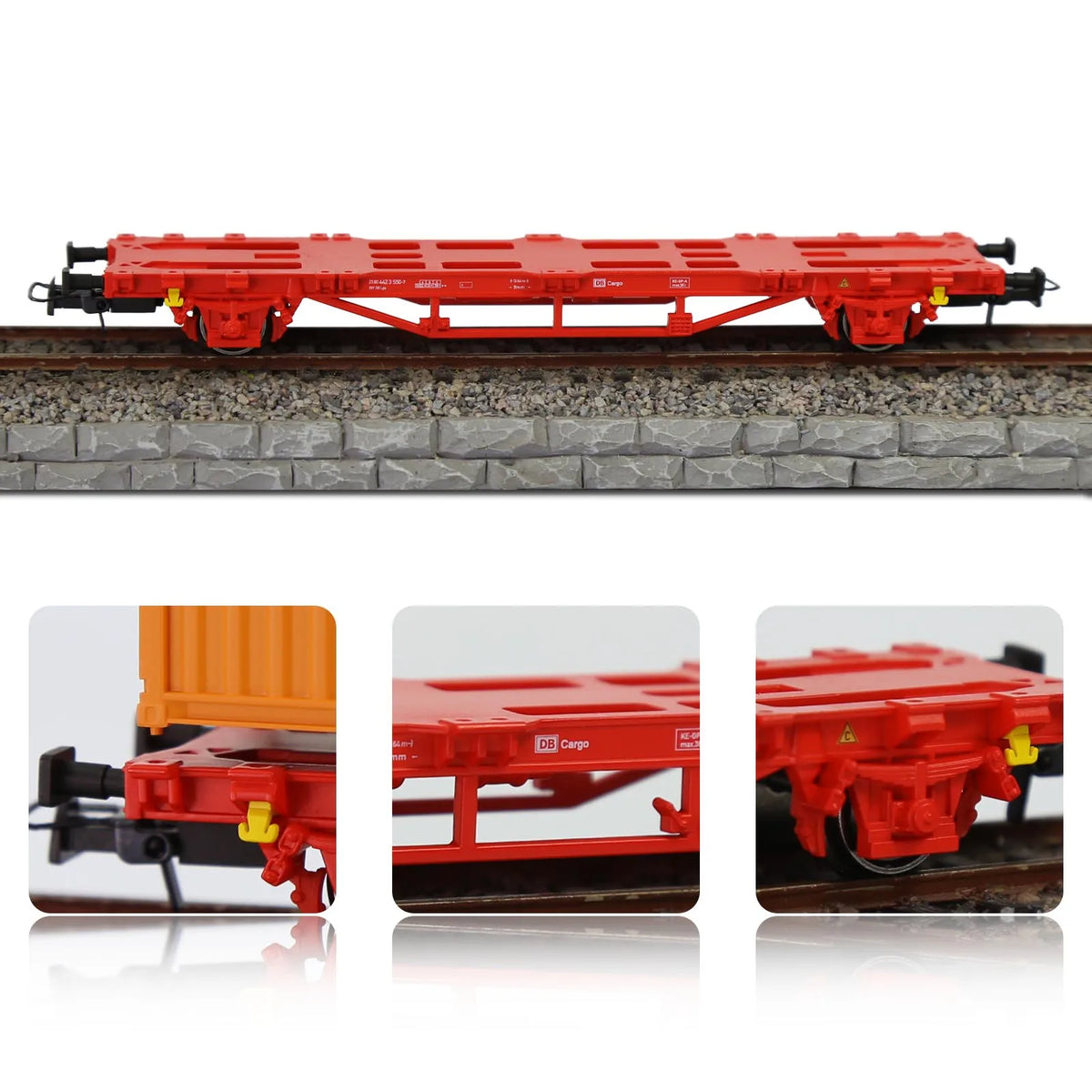 Evemodel Model Railway HO Scale 1:87 Flat Car with Container 20ft 40ft Shipping Cargo Box Lot C8761