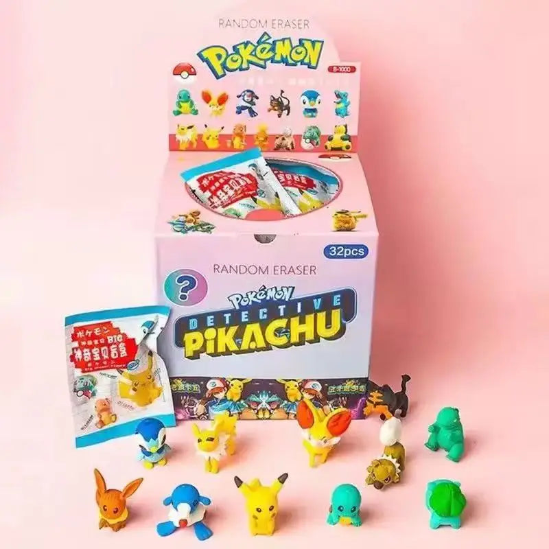32Pcs Licensed Pokemon Pikachu Mystery Eraser Blind Bags Kawaii Collectible Erasers Student Stationery Kids Birthday Gift