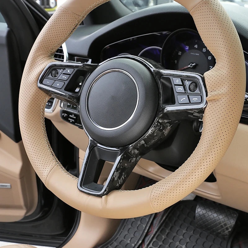 For Porsche Panamera Cayenne Macan 911 718 918 2014-2024 Real Carbon Fiber Car Steering Wheel Decorative Frame  Auto Accessories