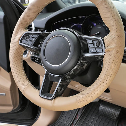 For Porsche Panamera Cayenne Macan 911 718 918 2014-2024 Real Carbon Fiber Car Steering Wheel Decorative Frame  Auto Accessories