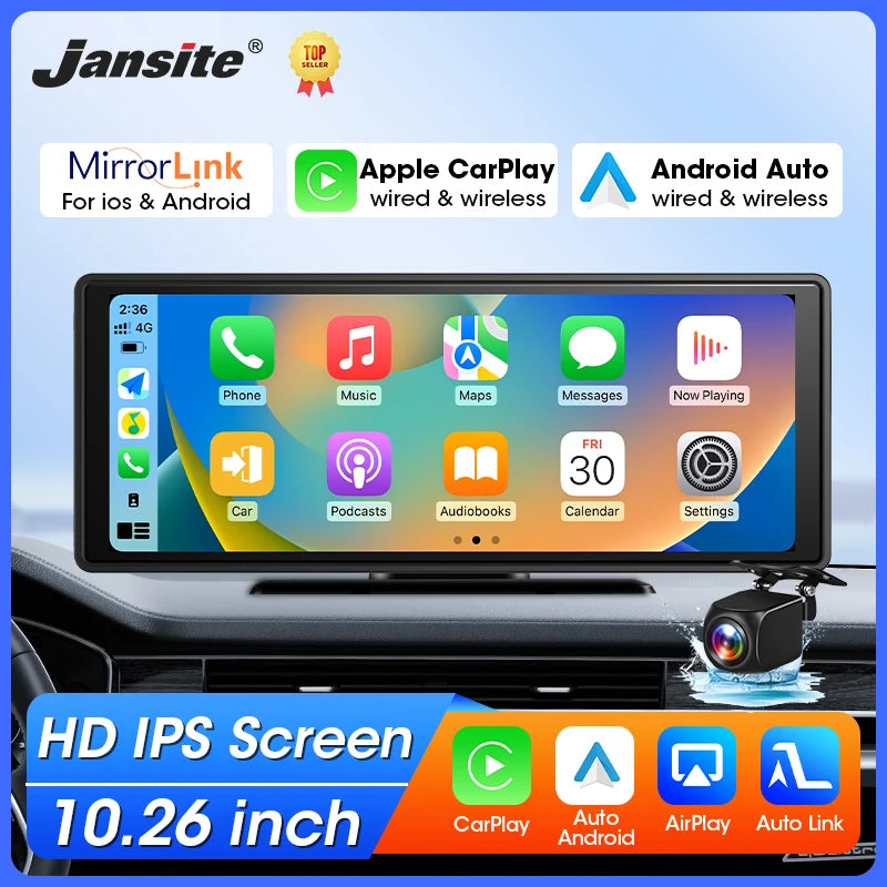 10.26 inch Car Mirror Radio Multimedia Video Player Universal Wireless Carplay Android Auto IPS Screen With Bluetooth FM AUX