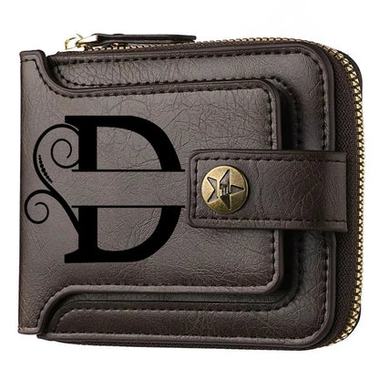 Personalized  PU Leather Chain Short Wallet For Man, Engraved Name&Text Bifold Stylish Brown Wallet For Man Valentines Birthday