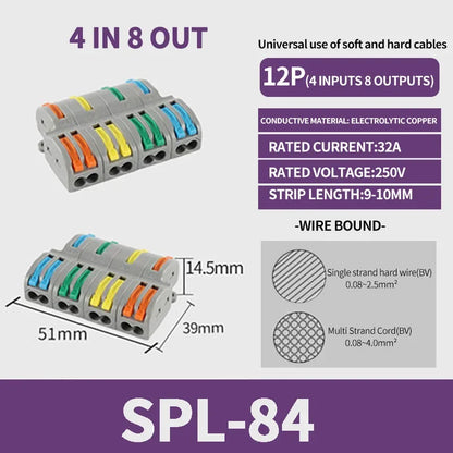 1 In Multiple Out Push-in Electrical Wire Connector Terminal Block Universal Fast Wiring Cable Connectors For Cable Connection