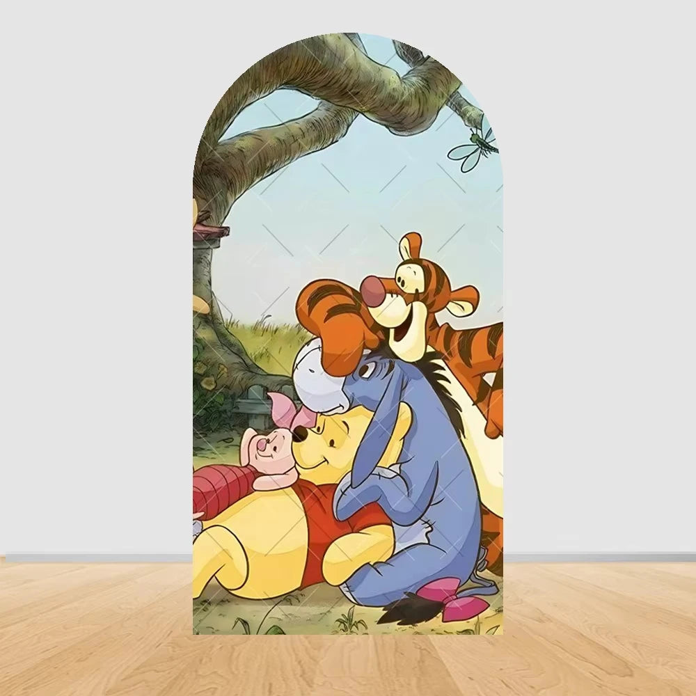 Winnie the Pooh Themed Arched Backdrop Cover Children's Birthday Party Supplies Baby Shower Arrangement Double Sided Printing