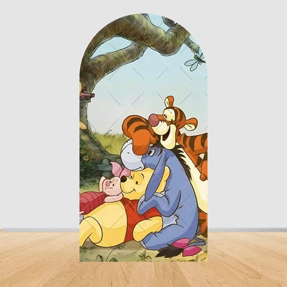 Winnie the Pooh Themed Arched Backdrop Cover Children's Birthday Party Supplies Baby Shower Arrangement Double Sided Printing