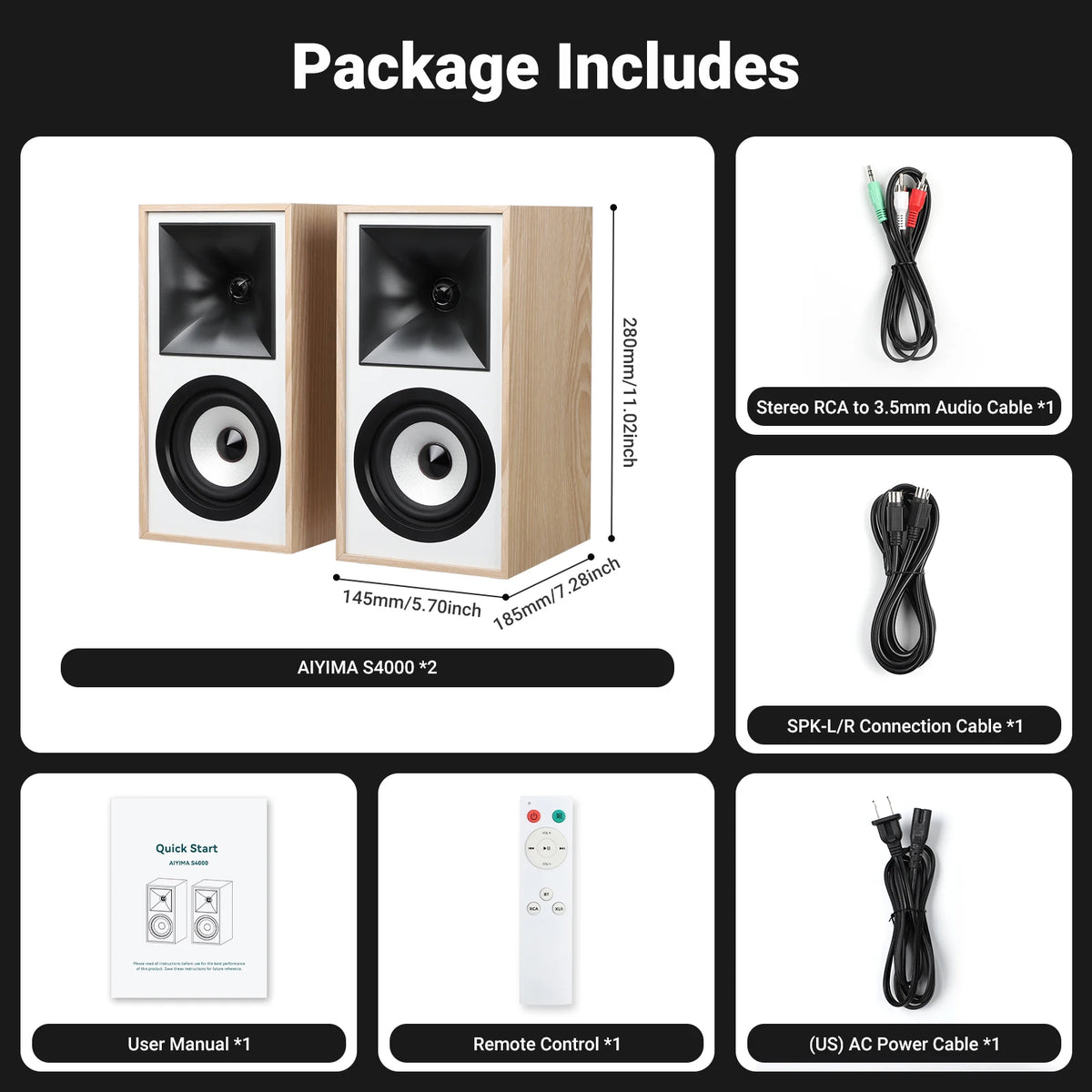 AIYIMA S4000 Studio Monitor Speaker 40WX2 Bluetooth 5.0 Balanced RCA/XLR Input Subwoofer Output Wood Active Bookshelf Speakers