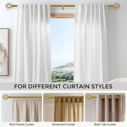 1PC Gold Curtain Rod with Twisted Cage Finials, 3/4" Adjustable Heavy Duty Window Treatment Rods for Living Room, Bedroom