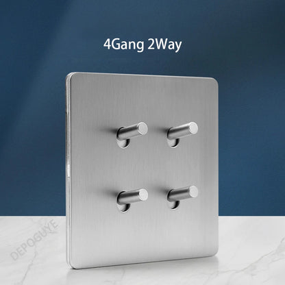 Wall Light Toggle Retro Switch Panel 1-4 Gang 2 Way EU Silver Gray Brushed Stainless Steel Antique Switch Outlet with USB Chargi