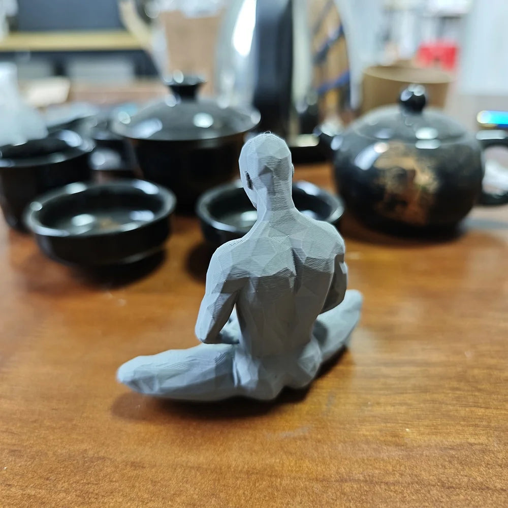 Modern Minimalist Geometric Polygon Seated Figure Sculpture Zen Meditation Desktop Decoration 3D Printed Art Home Decor