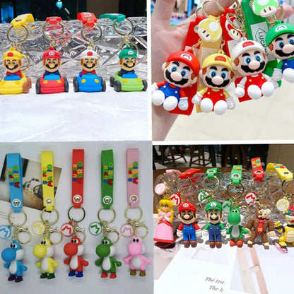 Mario Keychain Mario Bros Luigi Figure Toad Yoshi Bowser Action Figure Model Cartoon Bag Doll Pendant Toys Gift