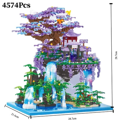 Chinese Ancient Architecture Peach Blossom Pond Castle Model Building Block DIY MINI Diamond Bricks Birthday Gift Children's Toy