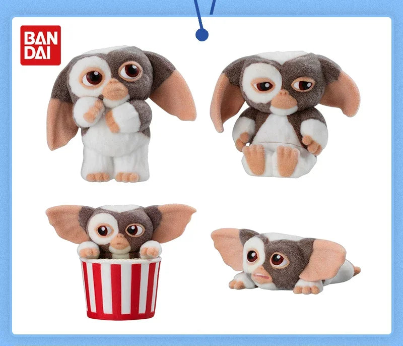Bandai Genuine Gremlins Gizmo Flocked Mini Figure Capsule Gashapon Horror Movie Character Desktop Ornament Collection Toys Gifts