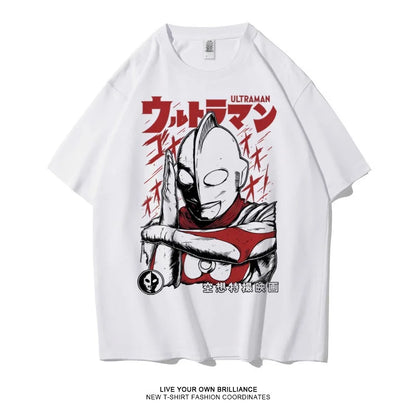 2026 Summer Ultraman Classic Print Cotton T-shirt Oversized Unisex Casual Tee for Die-hard Fans