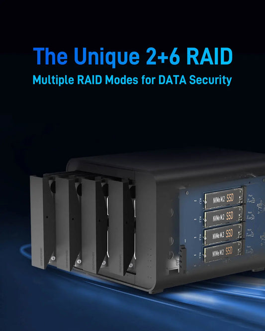 TERRAMASTER D8 Hybrid 8-Bay Hybrid RAlD Enclosure USB 3.2 Gen 2 10Gbps Type C Storage Supports RAID 0/1/Single/JBOD（Diskless）