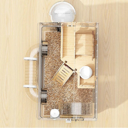 Luxury Transparent Acrylic Hamster Cage Large Space Hideout House Small Pet Habitat Feeding Drinking Accessories