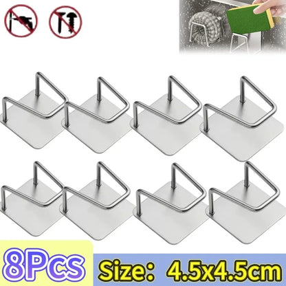Kitchen Sponges Holder Stainless Steel Sink Shelf Adhesive Holders Drain Drying Rack Wall Hooks Accessories Storage Organizer