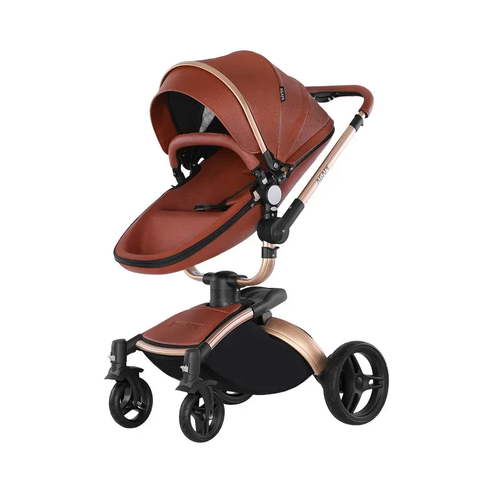 Baby Stroller 3in1 Two-way High Landscape Baby Carriage PU Leather Foldable Shock-absorbing Eggshell Stroller 2in1