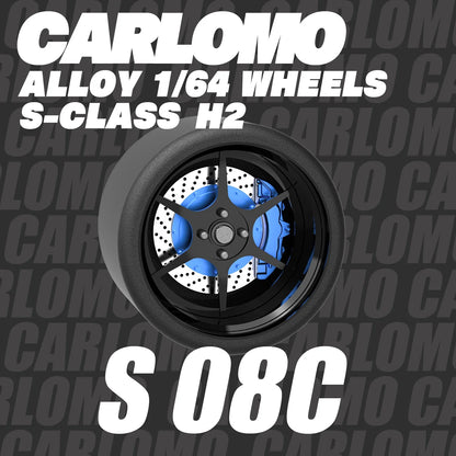 Carlomo S-Class Brand New 1/64 Alloy Wheels Rubber Tires with Brake Disc Assembly Rims for Model Diecast Car for model cars