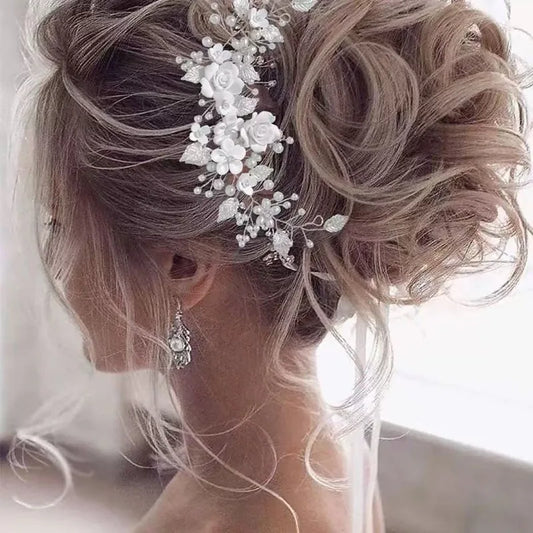 1Pc Wedding Crystal Leaf Hair Jewelry Hair Vine Headdresses for Brides Pearl Flower Head Hair Clips Accessories HLHH02