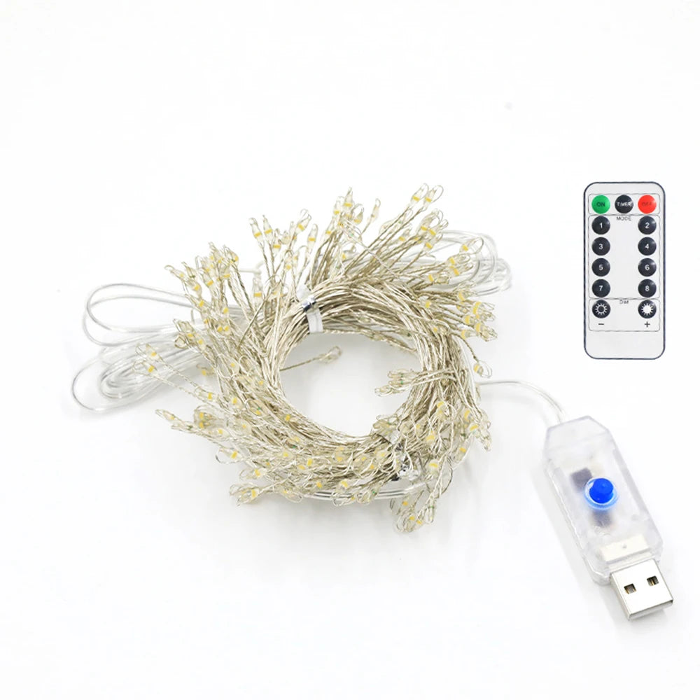 Remote Control Garland Fairy Lights 5V DC LED Firecracker Weaving String Light USB Battery Powered for Wedding Decoration
