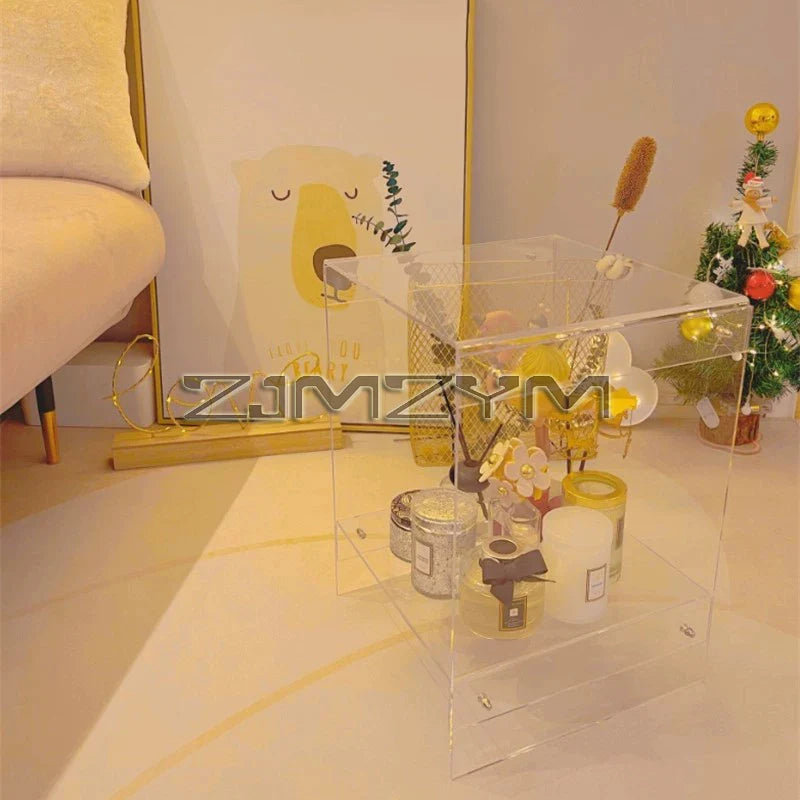 Acrylic Transparent Table Simple Bedroom Bedside Table Nordic Coffee Table Sofa Side Table Double-Deck Storage Tea Tables