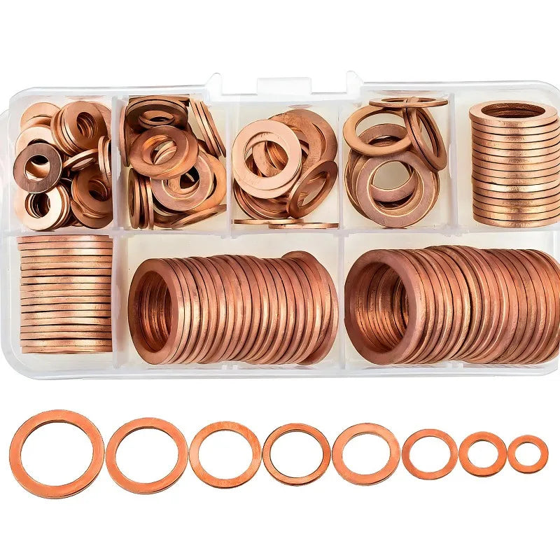 400/300/280/200/100pcs Copper Washers O Ring Copper Gaskets Flat Ring Seal Kit M5 Seal Combination Kit for Oil Pan Plugs