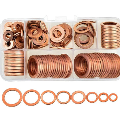 400/300/280/200/100pcs Copper Washers O Ring Copper Gaskets Flat Ring Seal Kit M5 Seal Combination Kit for Oil Pan Plugs