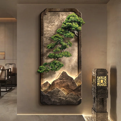 Chinese style entrance decoration painting, vertical landscape painting, corridor hanging painting, high-end door wall lamp