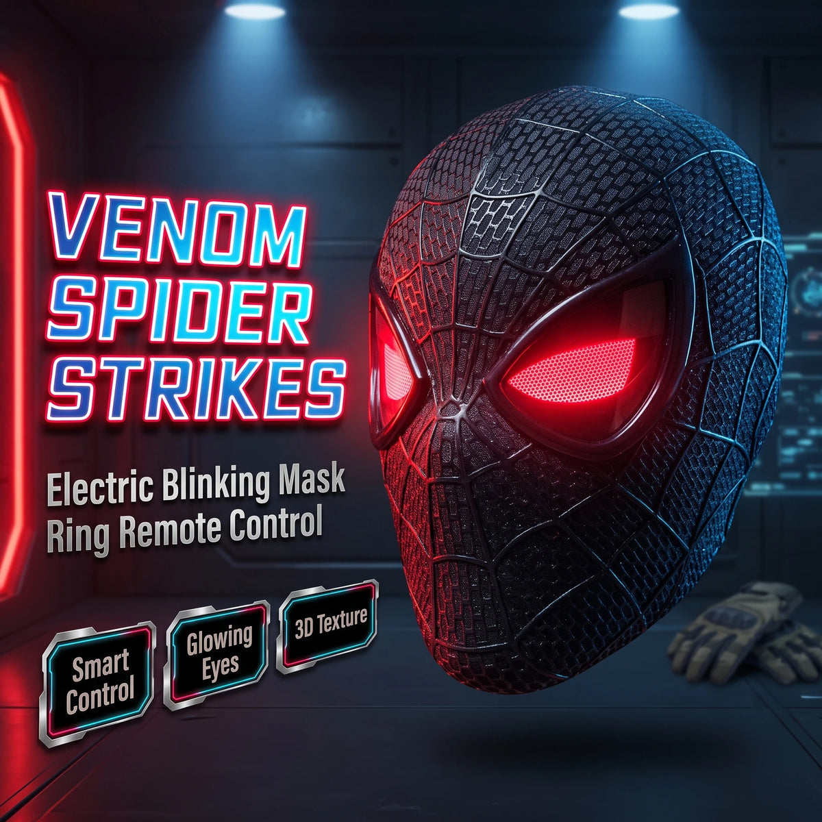 Popular Electric Spider Man Headband, Remote Control Flash USB Charging Glowing Mask, Funny and Handsome Gift