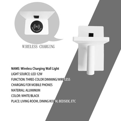 Wireless Charging Wall Light Sleek Black Modern Wall Sconce Adjustable Spotlight for Bedroom Living Room Corridor Home Decor