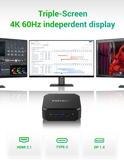 FIREBAT A6 MiniPC AMD R7 7735HS Dual Band WiFi6 BT5.2 16GB LPDDR5 RAM 512GB SSD Windows 11 Desktop Gaming Computer Mini PC