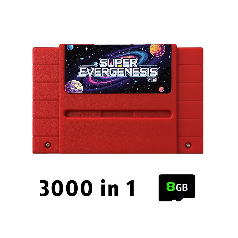 Super EVERGENESIS 3000 in 1 SFC Game Card OS V12 With 8GB TF Card For 16-bit US SNES Video Game Console Game Accessories