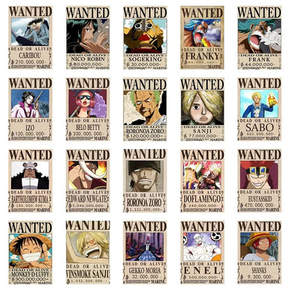 10/30/56PCS Small Anime One Piece Wanted Posters Stickers Cool Cartoon Decal Laptop Diary Phone Decoration Wall Graffiti Sticker