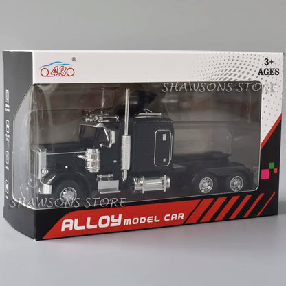 1:50 Diecast Model Semi Truck Toys Peterbilt 389 Tractor Vehicle Miniature Replica Pull Back Sound Light