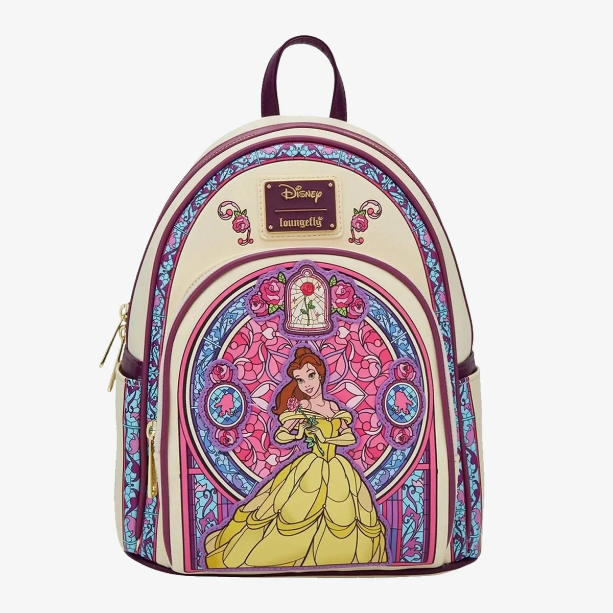 New Loungefly Beauty and The Beast Belle Stained Glass Portrait Mini Backpack Wallet